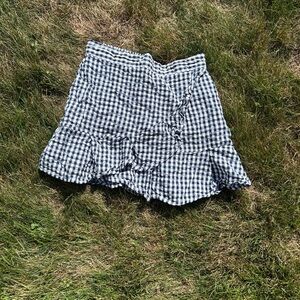 Cotton Navy Gingham Ruffle Mini Skirt